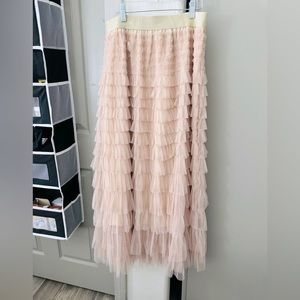 Pink Ruffled Tiered Maxi Skirt for Cocktail Size XL